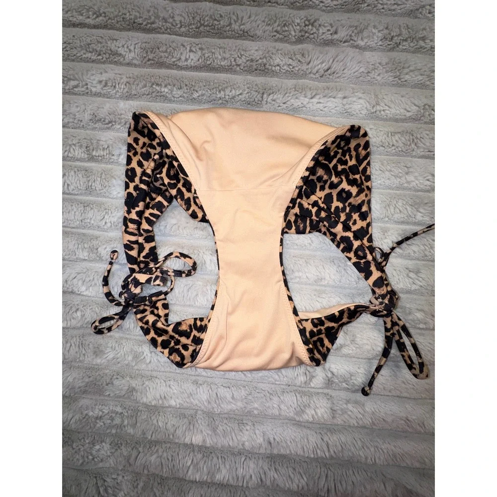 Victorias Secret Leopard Bikini 36DD Bombshell Perfect Push Up L Tie Side Bottom